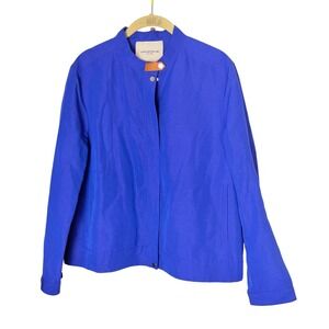 Lafayette‎ 148 Breaumlmt Blue Silk Linen Blend Bomber Jacket Size M